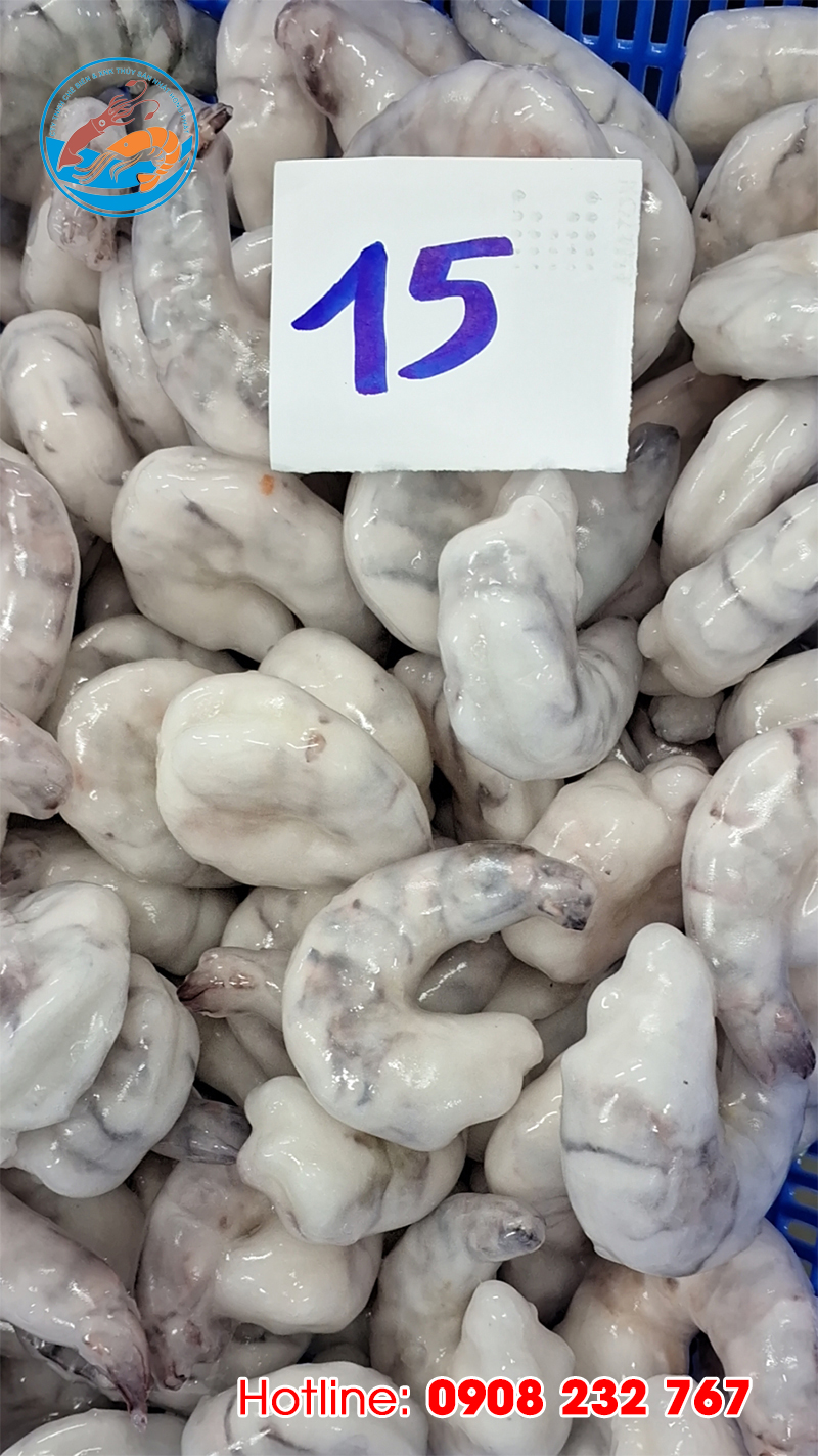 Tôm sú bóc nõn giòn đông lạnh, size 13 - 15, thùng 10 túi x 600gr, Giao Tp. HCM